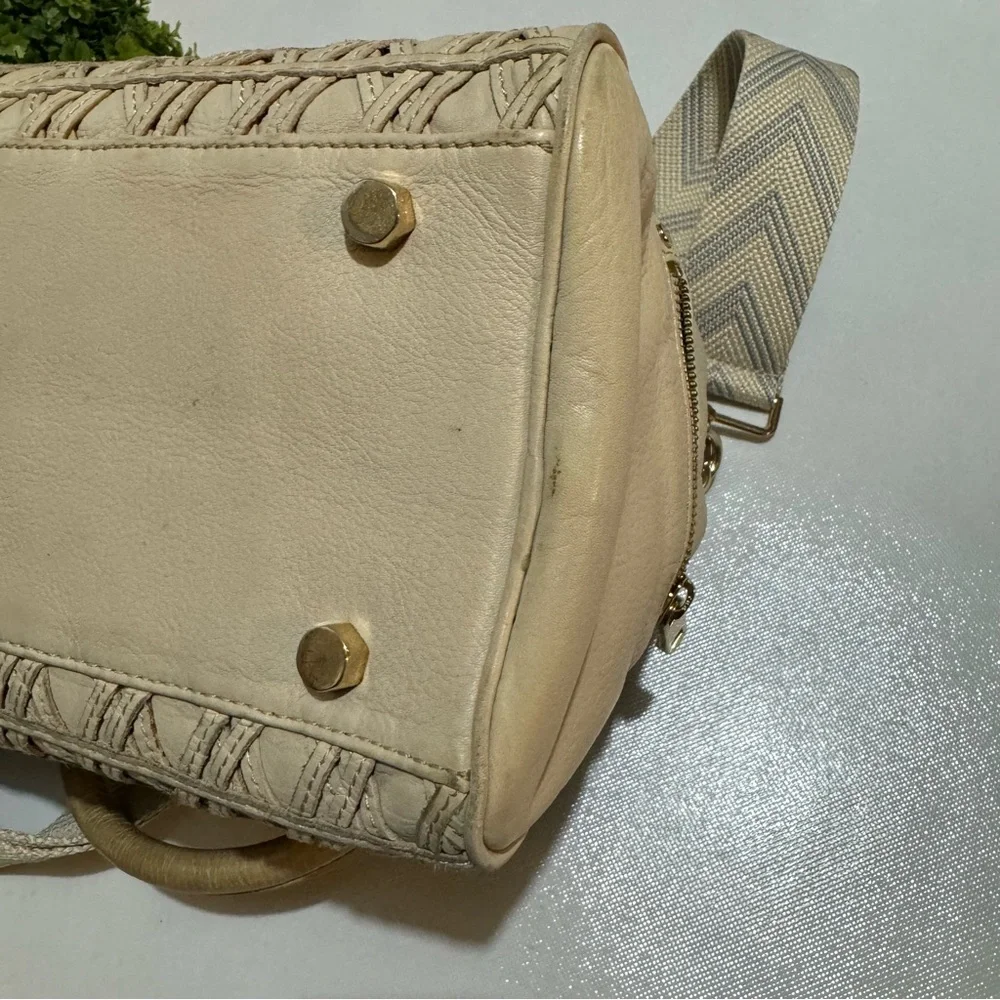 Rebecca Minkoff Cream Woven Leather Large Top Handle Shoulder‎ Bag Purse